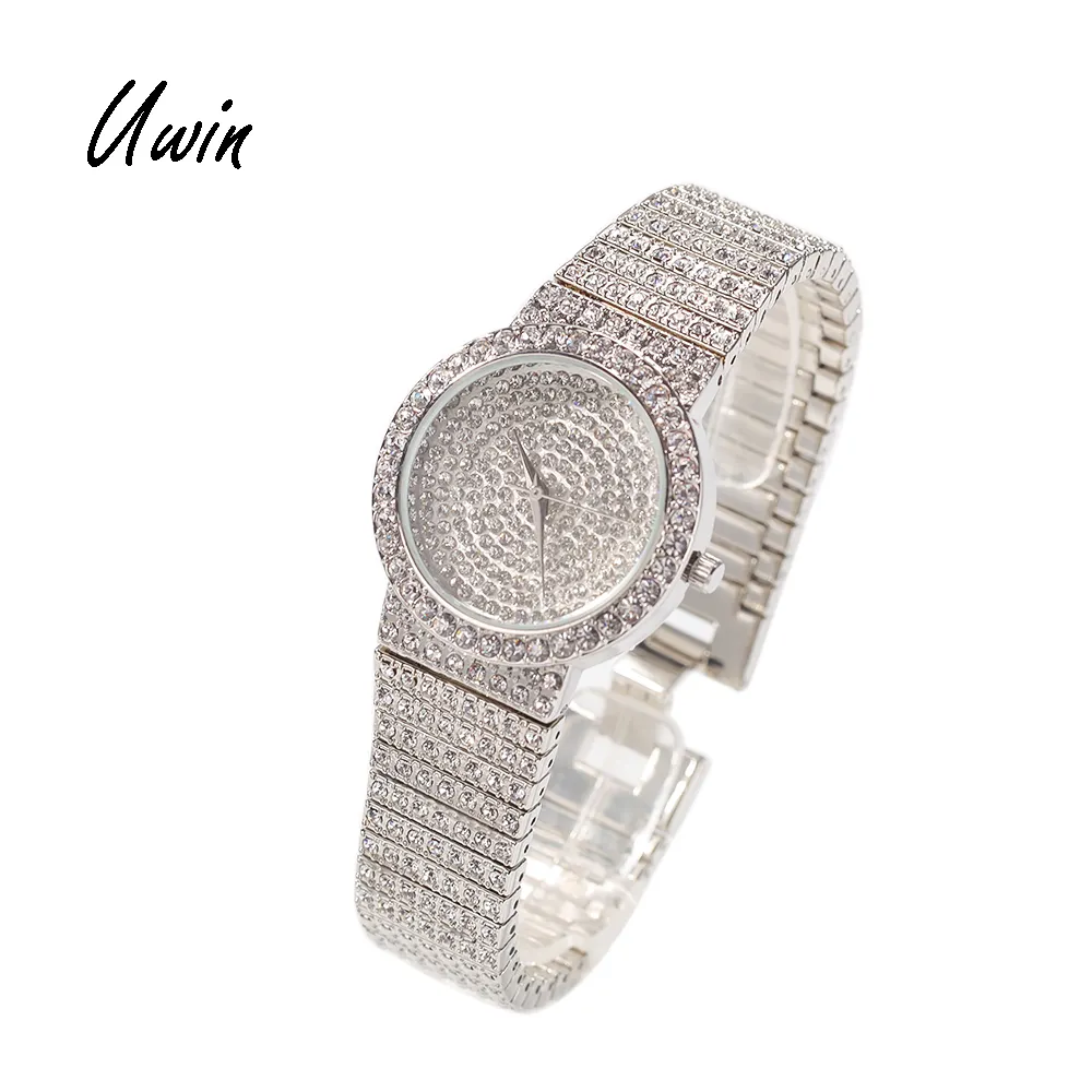 Hip Hop Bling Luxury Watches Icy Wrist Female Watch Silver Gold Color Ladies Rapper Jewelry