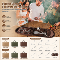 Sac de rangement pour ustensiles de cuisine de camping en plein air, organisateur portable pour pique-nique en kaki