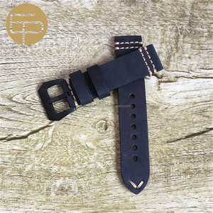 Hecho a mano beige costura gruesa negro loco caballo genuino becerro cuero reloj Correa con pintado de negro borde - Product Image 4