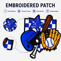 Lot de patchs de baseball à paillettes en gros, emblèmes de match universitaires, autocollants en tissu à carreaux en vrac, stock disponible pour vêtements d'extérieur
