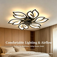 Ventilateur de plafond lumineux silencieux en forme de fleur en acrylique avec structure en métal pour la décoration intérieure