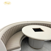 Tables et chaises de café pour restauration rapide personnalisées en gros, mobilier de restaurant en demi-cercle, sièges de banquette en bois pour hôtels