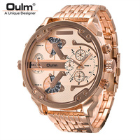 Montre à quartz pour homme Oulm 3548, cadran super grand, marque de luxe, double fuseau horaire