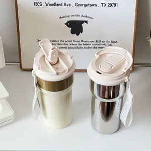 Wholesale Business Gifts Summer Outdoor Portable Vacuum Insulated Tumbler Mugs <b>Rope</b> Double Straw Travel Stainless Steel <b>Light</b> - Product Image 2