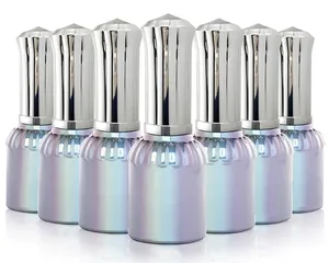 15ml Empty Glass Nail Polish silver Bottles Cosmetic Jars Container With Cap and Soft Brush For DIY Nail Art Make Up(Silver Lid)