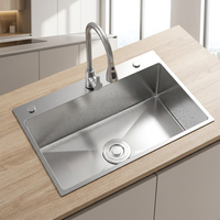 Évier de cuisine commercial Vbosr moderne fait main à cuve unique sous plan en acier inoxydable 304 noir avec accessoires