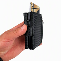 Dompet Pop Up Kulit PU Serat Karbon Kustom dengan Pelindung RFID, Tempat Kartu Aluminium Pop Up, dan Resleting
