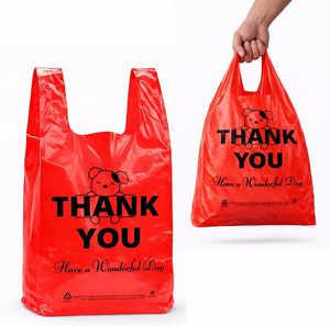 Sac de courses réutilisable et jetable pour supermarché, sac de remerciement rouge pour t-shirt - Product Image 1