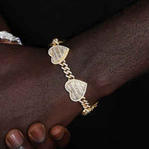 Bracelet de luxe en moissanite avec maillons cubains en forme de cœur, bijoux hip-hop, bracelet serti de pierres pour hommes et femmes, cadeau pour anniversaire - Product Image 1