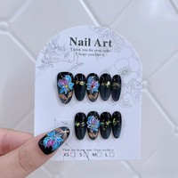 Lot de 10 faux ongles en acrylique faits main, de luxe, couvrants, formes carrée, amande, stiletto, papillon, fleur 3D, fruits d'été, à presser, réutilisables