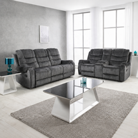 Conjunto de Sofá Reclinable Manual Extensible con Estructura de Madera y Tapicería de Gamuza Moderna, 3+2 Plazas, con Portavasos en la Consola Central para Sala de Estar