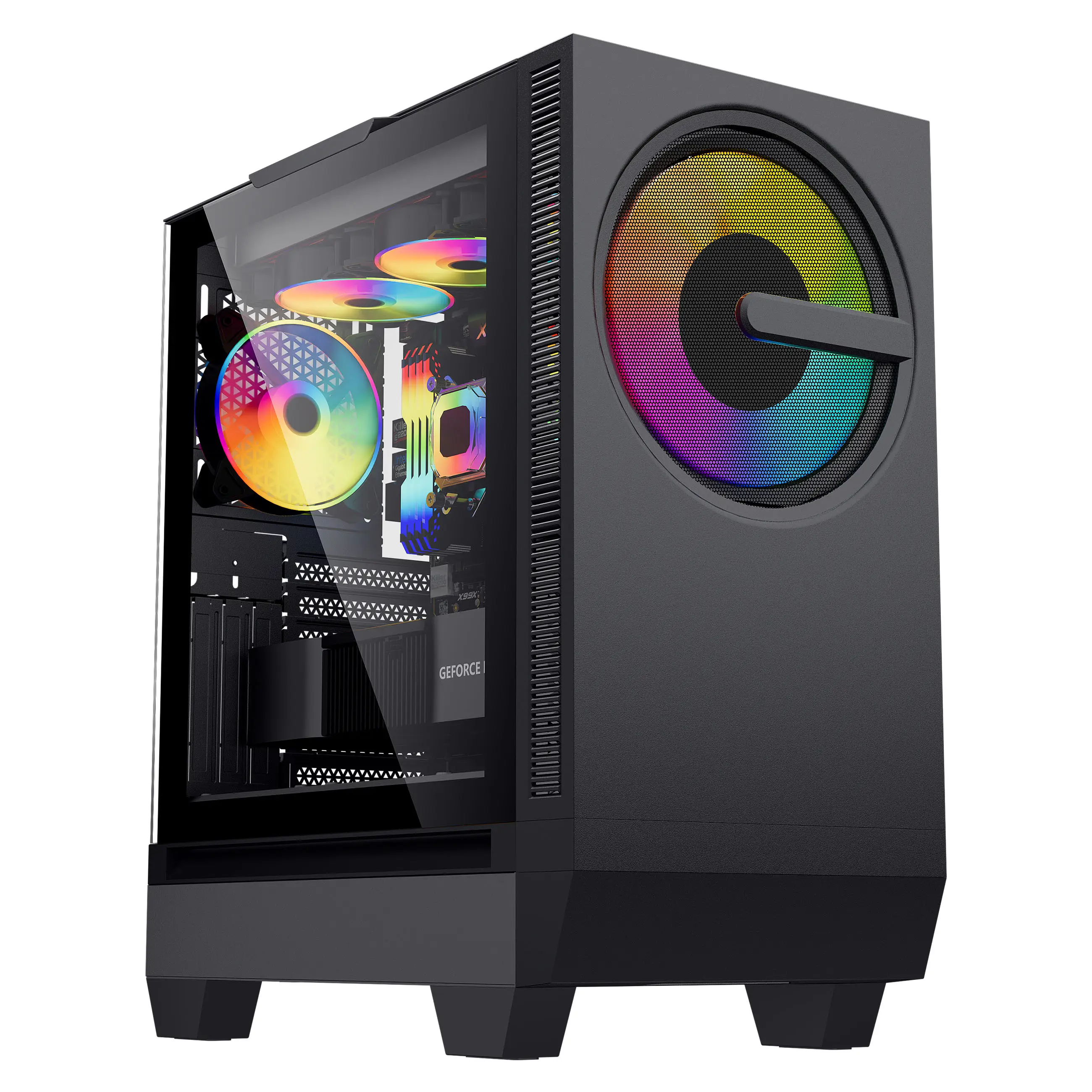 OEM/ODM Tempered Glass CPU Computer Case Tower Micro ATX Mid Tower Pc Cabinet with RGB Fans for Gaming
