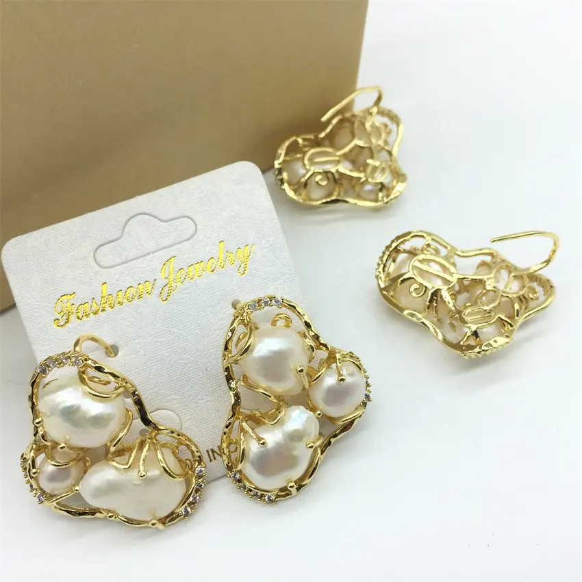 Fashion fine 18k gold plated brass pave with pearl competitive price 2022 new women jewelry earrings