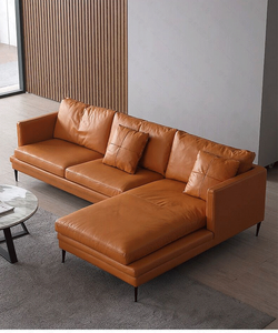 أريكة فانترفي الأنيقة والعصرية على شكل حرف L من الجلد الطبيعي بلون بني شوكولاتة بأسلوب إيطالي لغرفة المعيشة أو الشقة - Product Image 3