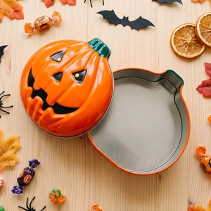 Caja de hojalata con diseño de cabeza de calabaza alienígena para Halloween, caja de almacenamiento de dulces y galletas, envase de regalo festivo - Product Image 2