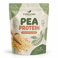 Sachet d'emballage imprimé sur mesure, pochette verticale refermable avec fermeture éclair pour poudre de protéines de pois à base de plantes, marque privée
