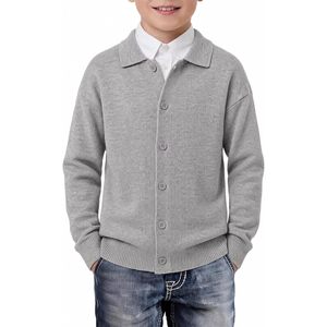 Cardigan à col pour garçons, boutonné, en laine acrylique, manches longues, uniforme, vêtements d'extérieur d'automne pour enfants et jeunes - Product Image 1