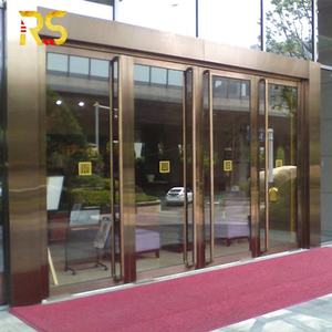 ประตูสแตนเลสสีทองทันสมัย ประตูกระจกสองบาน สำหรับร้านอาหาร ประตูทางเข้าหน้าบ้านทันสมัย ประตูทางเข้าหลักของโรงแรม ดีไซน์ประตูทางเข้าหลัก - Product Image 2