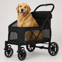 Poussette pour grand chien avec ventilation intégrale en maille, fenêtre trapézoïdale de 37 cm, tapis PE amovible, sac de rangement arrière, logo personnalisé