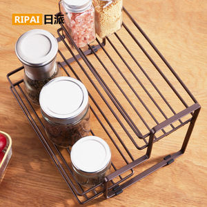Étagère à épices Ripai à double niveau en fer forgé, sans perçage, pour le rangement des condiments de cuisine, organisateur de comptoir empilable - Product Image 1
