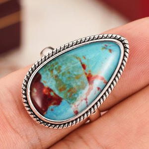 Anello Cocktail T0989 in Turchese, Pietra Naturale a Forma di Pera con Incastonatura a Castone, Gioiello Unisex alla Moda, Idea Regalo - Product Image 2