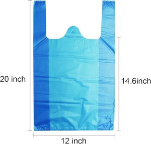 Sacs de T-shirt en plastique HDPE non imprimés de couleur bleue 1/10 BBL 8 "X4" X15 "1500 sacs 14 microns bleu pour la maison commerciale au détail - Product Image 2