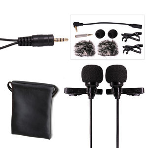 Micrófono de cuello con Clip de corbata de solapa Lavalier de doble cabeza para iPhone Smartphones Grabación con cable de Metal para entrevistas de <span class=keywords><strong>Youtube</strong></span> - Product Image 1