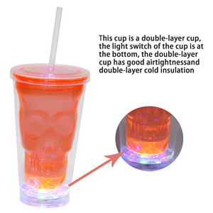 Tasses à double paroi en plastique LED multicolores sur le thème d'Halloween, amusantes, activées par le liquide, sans BPA, réutilisables avec couvercle pour boire en douceur - Product Image 5