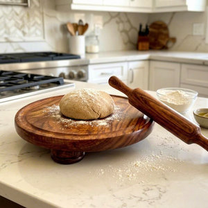 Ensemble Chakla Belan en bois avec support, planche à faire des roti et chapati, et rouleau à pâtisserie en bois fait main pour la pâte à pizza et la pâtisserie maison - Product Image 1