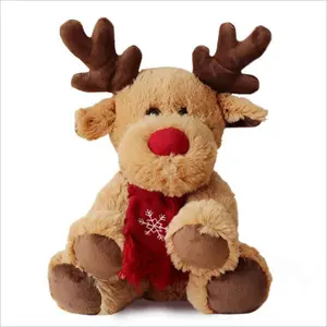 Venta al por mayor lindo de Navidad de peluche de los animales de peluche de felpa juguetes con la bufanda roja bordar el logotipo Reno de la Navidad juguetes de peluche