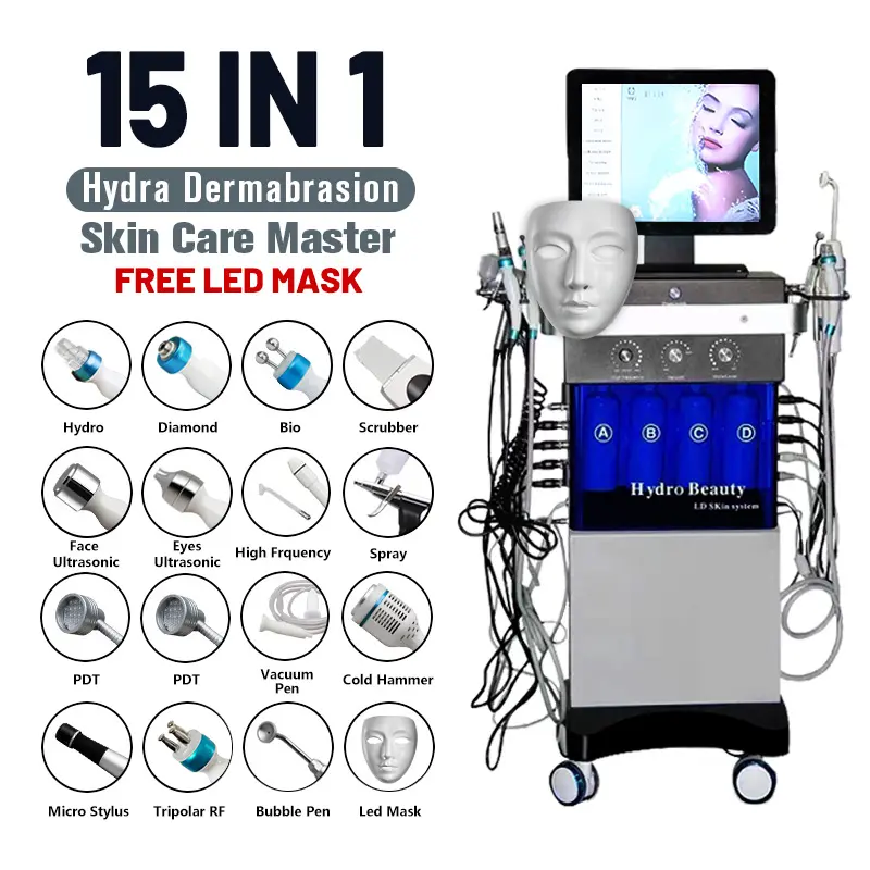 15In1 Aqua Peeling Machine Hydra Oxygen Facial Skin Rejuvenation Diamond Dermabrasion Hydro Facial Machine With Free LED Mask