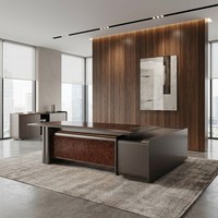 Scrivania Direzionale a L da 2,8M con Superficie in Legno Burl, Hub di Alimentazione LED, Postazione di Lavoro Moderna per Ufficio
