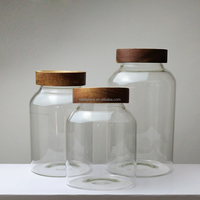 Bocal en verre borosilicate de grande taille 1L 2L 3L, bouteille de vin fermenté, récipient de stockage pour la farine de riz, aliments, avec couvercle à vis en bois d'acacia