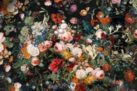 Wallpaper Mural Lukisan Minyak Bunga Belanda Antik Latar Belakang Gelap Mural Dinding Bunga Botani untuk Ruang Tamu Kamar Tidur Dekorasi Rumah