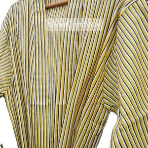 Bata de algodón a rayas para mujer, con cinturón, manga tres cuartos, estilo kimono, transpirable, para verano - Product Image 6