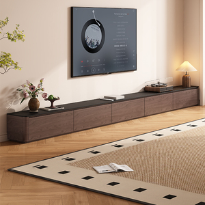 Solid Wood Tv Cabinet <b>Black</b> Walnut Floor Standing Storage Living Room Cabinet Modern Style Framework Structure 5 Compartments - Product Image 1
