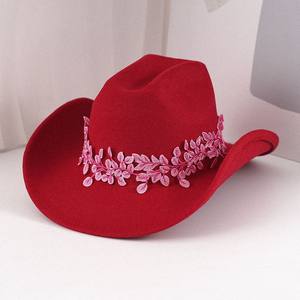 Sombrero de Vaquero de Fieltro Rosa <span class=keywords><strong>Pastel</strong></span> para Mujer, Novedad 2026, con Adorno de Bordado de Hojas en 3D, para Todas las Temporadas, Deportes y Moda al Aire Libre - Product Image 4