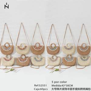 Grand sac à main semi-circulaire décoré de paillettes 43x30cm, sac en papier tissé, sac à bandoulière pour femme - Product Image 3