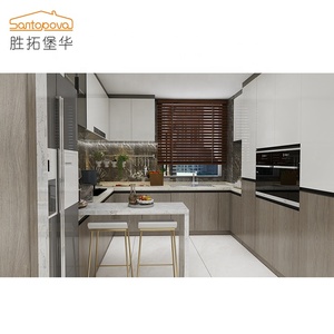 Decoración de interiores, <span class=keywords><strong>en</strong></span> forma de U de diseño de cocina de grano de madera de Australia apartamento moderno del Gabinete de cocina - Product Image 1