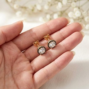 White Topaz Stud Earrings With <b>Black</b> Spinel Accents Round Cut Natural Gemstone In 925 Sterling Silver Or 18K Gold Filled Minimal - Product Image 6