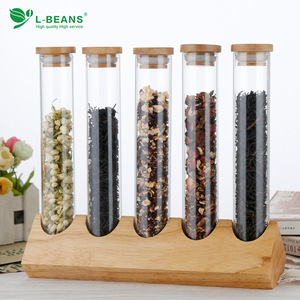 Tubes de présentation pour grains de café L-Beans avec support en bois et rangement en verre pour thé et grains de café - Product Image 4
