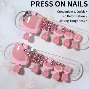 24pcs/box French Square Toe Nails Tips Pink Fashion Press On Nails Art Decoration Toenails Beauty Tools Foot Nail