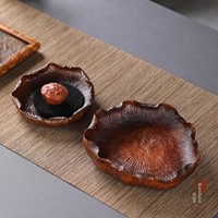 Plateau en racine de bambou carbonisé fait main, plateau à thé artisanal en forme de feuille de lotus, bol à fruits de style Wabi-sabi Zen pour la décoration de la maison