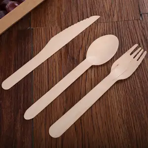 100 % Natur Bambus Holzfaser wiederverwendbare einweg-Fork-Löffel-Messer-Sets für Abendessen Party