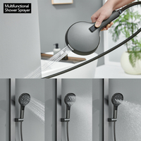 Ensemble de robinetterie de bain et de douche encastrée, finition brossée, avec mitigeur chaud/froid, pommeau de douche pluie rond et douchette à main gris anthracite