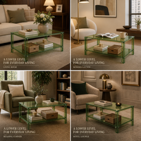 Table de rangement rectangulaire à deux niveaux transparente verte personnalisée avec bord poli pour salon, hôtel, salle de séjour, table basse en acrylique