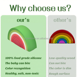 Juguetes apilables de silicona con forma de sandía para educación temprana, venta al por mayor, bajo MOQ, mordedores suaves para bebés sin BPA - Product Image 3