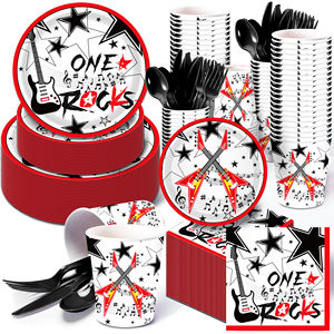 <span class=keywords><strong>MM350</strong></span> Set de vaisselle Rock and Roll Assiettes en papier jetables pour guitare étoile Tasses Serviettes de table pour décorations de fêtes à thème Rock Music - Product Image 4