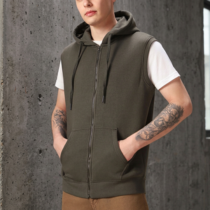 <b>Men's</b> Winter <b>Sleeveless</b> <b>Hoodies</b> 100% Cotton Zipper-Up Fleece Solid Slim Fit Eco-Friendly - Product Image 2