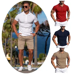Chemises de golf anti-rides pour hommes de <span class=keywords><strong>grande</strong></span> <span class=keywords><strong>taille</strong></span> T-shirts musculaires en tricot côtelé Chemisier à col Vêtements d'entraînement Chemise <span class=keywords><strong>Homme</strong></span> Polo Shirt - Product Image 1